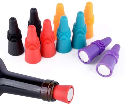 China 2020 Hot Stocked Reusable Amazon Colorful Premium Flexible Silicone Wine Stoppers And Beverage Bottle Stopper With Handle Top for sale