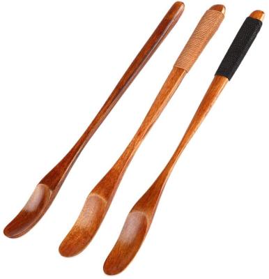 China Sustainable Natural Long Handle Stirring Utensils Coffee Serving Honey Wooden Mixing Spoons Tea for sale