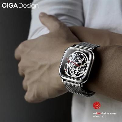 China CI-GA Day/Date Mechanical Watch Fashion Watch Square Square Black Automatic Hollowing Male Silver for sale