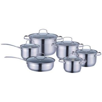 China Sustainable Hot Selling High Quality 12-PC Stainless Steel Cookware Set With Glass Lid for sale