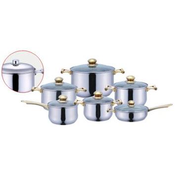 China Sustainable Gold Plated Kitchenware 12pcs Stainless Steel Cookware Set for sale