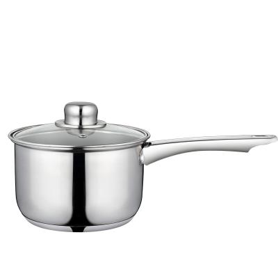 China Stocked Wholesale 18cm Stainless Steel Induction Casserole Milk Pot With Glass Lid for sale