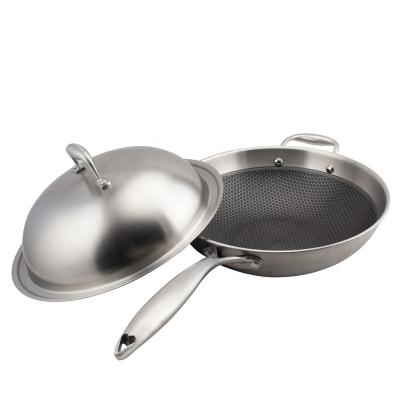 China Stocked 3-ply 32cm stainless steel wok with non-stick coating for sale