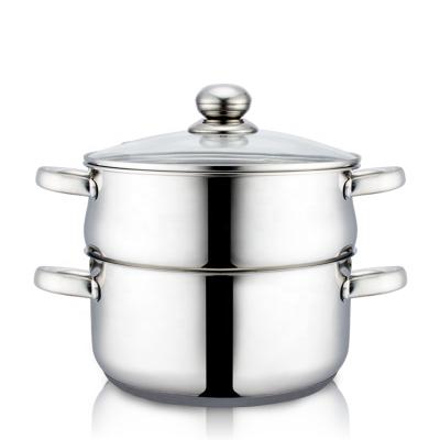 China Hot Selling Stocked Stainless Steel 24cm Casserole With Steamer With Glass Lid For Cooking for sale