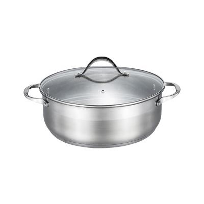 China Hot Sale Hot Stocked Induction Bottom Metal Pot 28cm Casserole With Glass Lid for sale