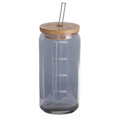 China Logo Box Gold Rim Amber Gray Custom Smoky Glass Lead Free 16oz Sublimation Beer Can Shaped With Lid And Bamboo Straw for sale