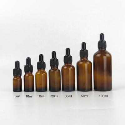 China Wholesale Custom Essential Oil Oil Dropper Bottle 5ml 10ml 15ml 20ml 30ml 50ml 100ml Amber Cosmetic Dropper Bottle Glass for sale