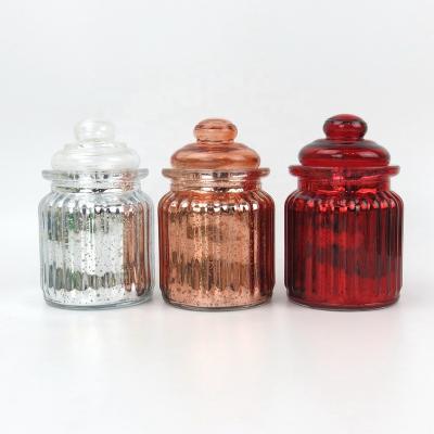 China Wholesale Red Silver Christmas Candle Jars 300ml Rose Gold Mercury Empty Glass Home Decoration With Lid for sale