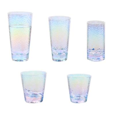 China Iridescent Colored Glass Glass Set 295ml 315ml 335ml 440ml 315ml Hammer Drinkware Mug Set Wholesale Water Jar Pattern Ounce ml for sale