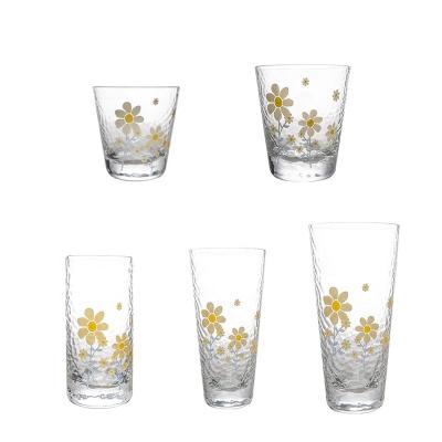 China Sun's Flower Logo Hammerhead Pattern Embossed Tableware Crystal Water Glass Set 295ml 315ml 335ml 440ml 315ml 315ml Multi-Specifications Ins for sale