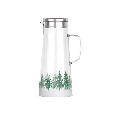 China High Sustainable Wholesale Clear Borosilicate Christmas Tree Printed Juice Water Milk Glass Jug Set With Lid for sale