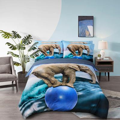 China Amazon Hot Sale Nondisposable Polyester Duvet Cover Elephant 3D Sheets Digital Printed Microfiber Custom Bedding Set for sale