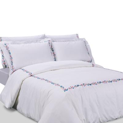 China Anti Dust Mite Duvet Cover Set White 100% Cotton Duvet Cover Cotton Embroidery Bedding Set for sale