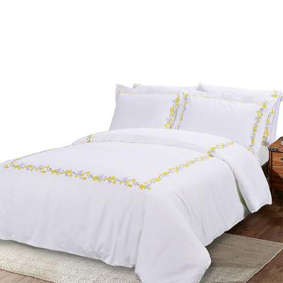 China White Anti Dust Mite Bed Sheets 100% Cotton Embroidery Bedding Set Single Duvet Cover Bed Sheets for sale