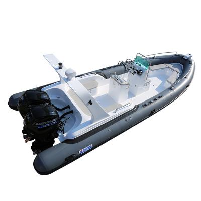 China Hot sale 760cm family entertainment Hypalon military RIB aluminum hull fiberglass inflatable boat with outboard motor rib boat for water ocear for sale