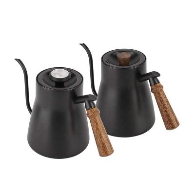 China Durable Stainless Steel Spill Over Drip Coffee Kettle Espresso Mocha Thermometer Goose Neck Tea Coffee Pot Set Home Restaurant Supplies for sale