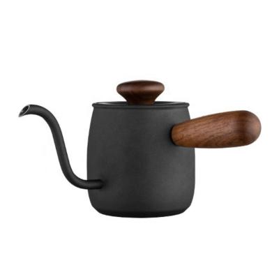 China Sustainable Luxury Coffee Kettle Stainless Steel Slim Spout Coffee Pot Pour Over Espresso Mocha Maker Wooden Handle Teapot Bar Supplies for sale