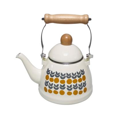 China 1.4L Vintage Enamel Water Jug Coffee Pot Teapot Teapot Milk Pot Ramin Bowl Mug Wooden Handle Viable Camping Kitchen Cooking Jug for sale