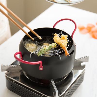 China Metal Stocked Tempura Frying Deep Fryer Pan With Filter Pan Fried Chicken Potato Frying Pot Nonstick Mini Cookware Pot Set for sale