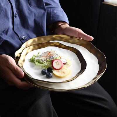 China HOT Black Sushi Viable AMAZON Dessert Matte Ceramic Dinner Plate Fruit Serving Tray Snack Steak Dish Gold Rim Kitchen Tableware Set for sale