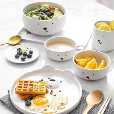 China Child Sustainable Cute Ice Bear Ceramic Kitchenware Sets Fruit Salad Soup Ramen Rice Bowl Dinner Dish Dish Breakfast Coffee Milk Cup for sale