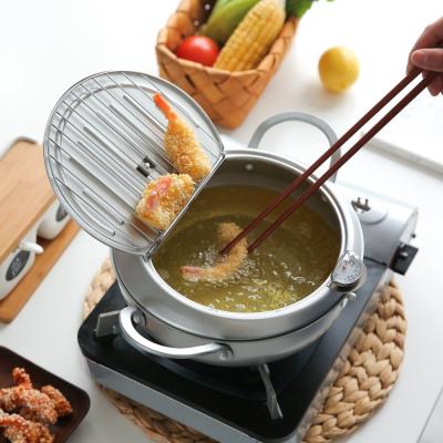 China Viable Japanese Style Deep Frying Pot Thermometer Tempura Fryer Pan Temperature Control Fried Chicken Pot Kitchen Cookware Utensil Set for sale