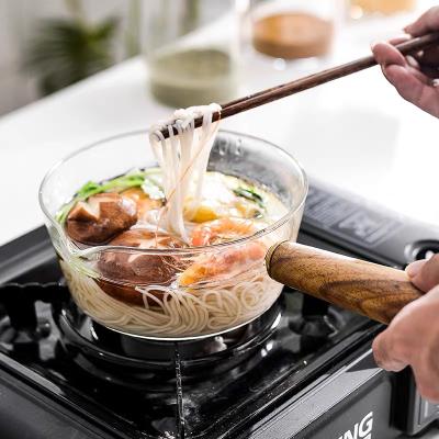 China Crystal Soup Noodle Ramen Salad Bowl Handle Stovetop Clear Wooden Casserole CookingPot Viable Heat Resistant Glass Pot Milk Pot for sale