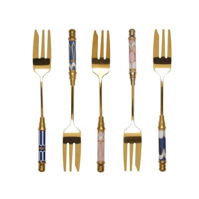 China HOT AMAZONE handle stainless steel fruit gold fork stainless steel handle dessert cake salad dinner fork ceramic vintage cutlery set kitchen flatware for sale