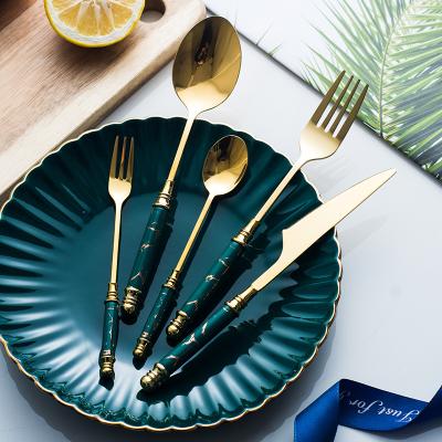 China Viable Gold Cutlery Set Tableware Stainless Steel Dinner Spoon Coffee Dessert Cake Fruit Fork Steak Knife Ceramic Handle for sale