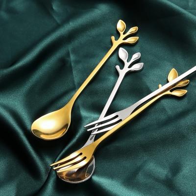 China Viable Stainless Steel Spoon Ice Cream Coffee Stirring Spoon Mini Seasoning Dessert Sugar Cake Scoop Fruit Forks Flatware for sale