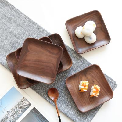 China Viable Wooden Tea Tray Saucer Tableware Home Decor Bread Nuts Snacks Pan Dessert Sushi Serving Tray Nodic Cake Dish Black Walnut Fruit for sale