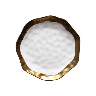 China Wholesale Viable Luxury Dessert Matte Ceramic Dinner Plate Fruit Serving Tray Snack Steak Dish Gold Sushi Edges Kitchen Dinnerware Set for sale