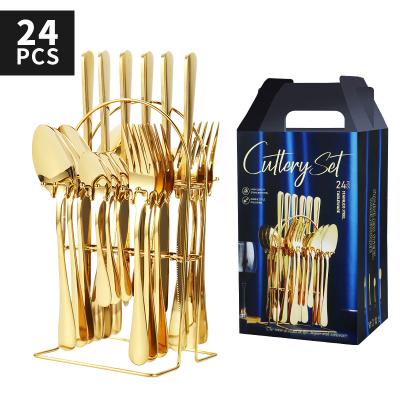 China Viable Hot Selling Luxury Style Gift Box Stainless Steel Cutlery Set 24 Pieces With Rack Purse Set for sale