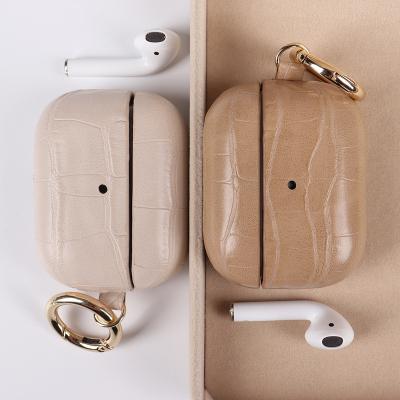 China For Inear Earphone Designer Luxury Personalized Alligator Full Grain Earphone Case Genuine Leather Protective Cover for Airpods 2 pro for sale