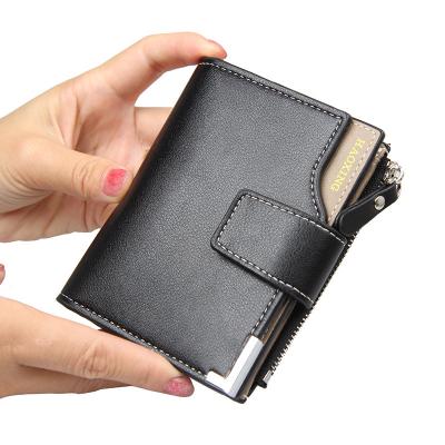 China Travel Small Size 2020 Designer Money Clip Rfid New Coin Mini Card Holder Three Folding Short Men's Blocker Slim Triple PU Leather Wallet For Men for sale