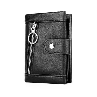 China RFID Double Zipper Purse Small Male Fashion Men's Wallet Card Holder Coin Purse Bi-Fold Genuine Leather Rifd Wallets For Men for sale