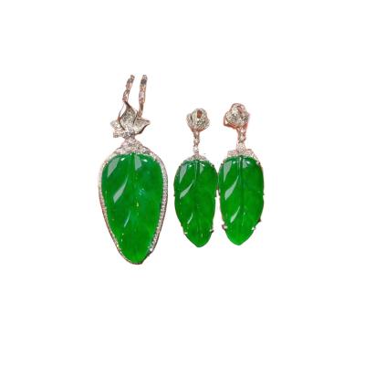 China Spicy Jade gold branches and jade leaves dangling earrings thick water color set is perfect and flawless, for sale