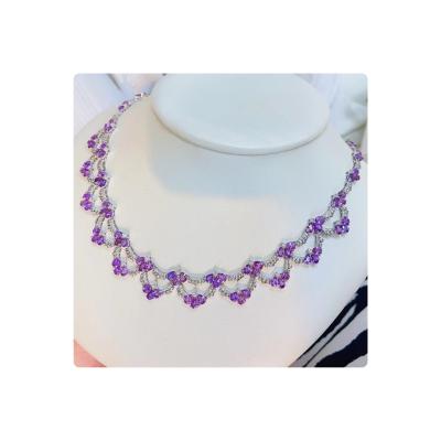 China Natural Purple Sapphire and Diamond Classic Vintage Style 21.05 Carat Necklace in 18k White Gold for sale