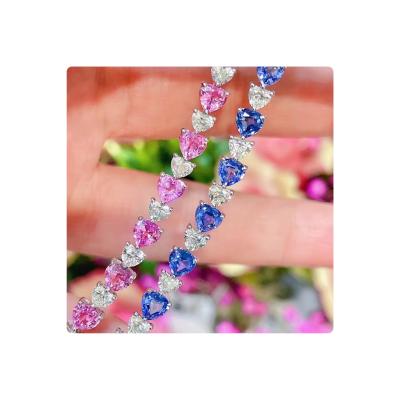 China Vintage 4.5 Carat Natural Blue Sapphire / Paparacha Lovers Unheated Diamond 18k White Gold Bracelet for sale