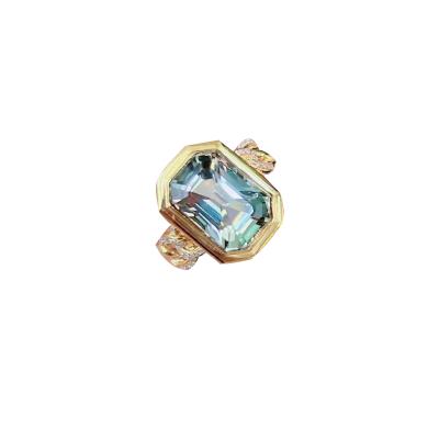 China Romantic Green Arm Diamond Cuban Ring, 18K Gold, European and American Style, Super Beautiful and Bold Ice Blue Tourmaline, for sale