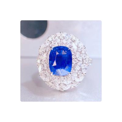 China Vintage Jewelry 4.55 Carat Sapphire 2.33 Carat High End Natural Unheated Blue Diamond 18k White Gold Ring for sale