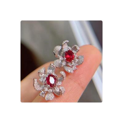 China Banquet Style Party 1 Classic Romantic Style 18K Carat White Gold Ruby And Diamond Earrings for sale