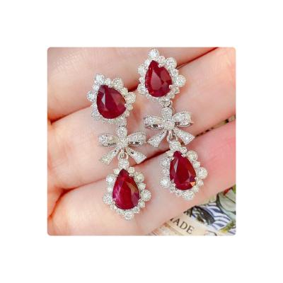 China Vintage Fine To Create 4.05 Carat Natural Unheated Pigeon Blood Red Diamond 18k White Gold Earrings for sale