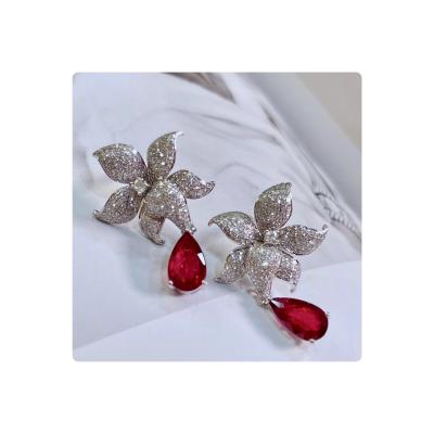 China Vintage 2.11 Carat Ruby 1 Carat Diamond 4.64g 18k White Gold Unheated White Gold Earrings for sale