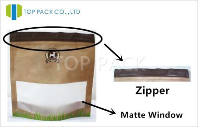 China Pet Food Ziplock Stand Up Pouches Matte Surface With Clear Window for sale