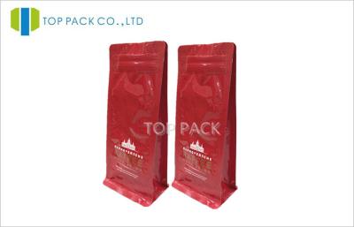 China Red Flat Bottom Printed Stand Up Pouches Zipper Valve For Coffee Beans Packaging for sale