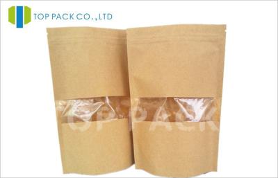 China Recyclable Kraft Paper Stand Up Pouch Zipper Closure Transparent Window Food Use for sale