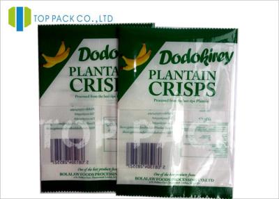 China Green And White Printed Laminated Pouches Banana Chips Packaging Window for sale