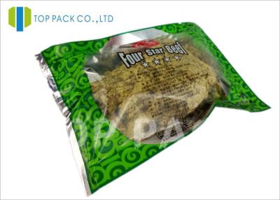 China Glossy Green Printed Laminated Pouches 3 Side Seal Aluminm Foil Clear Window for sale