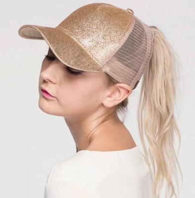 China New Design COMMON Running Women's High Roll Mesh Ponytail Shiny Baseball Cap for sale